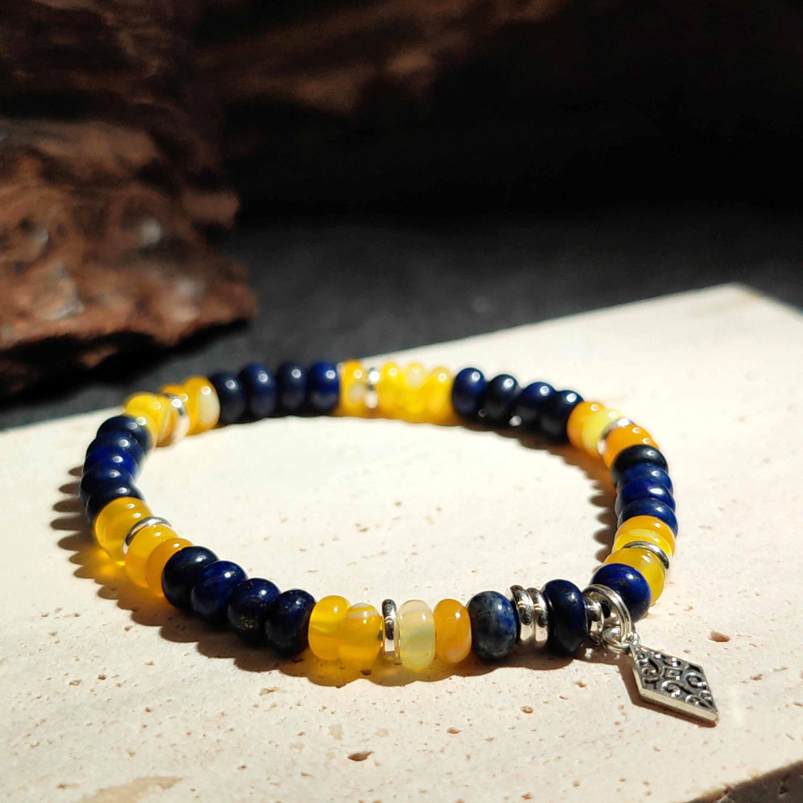 Blue Aventurine and Lapis Lazuli disc bead bracelet for emotional and mental clarity