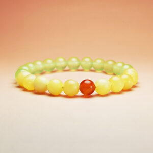 Celestia Bloom crystal bracelet with Grape Chalcedony, Red Agate, and Yellow Calcite for love, passion, and financial stability.