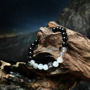Iron Will bracelet featuring Obsidian, Grey Agate, and White Agate for career protection and mental clarity