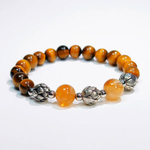 Golden Pulse bracelet with Yellow Tiger’s Eye, Yellow Fluorite, and metal accents for prosperity and grounded success