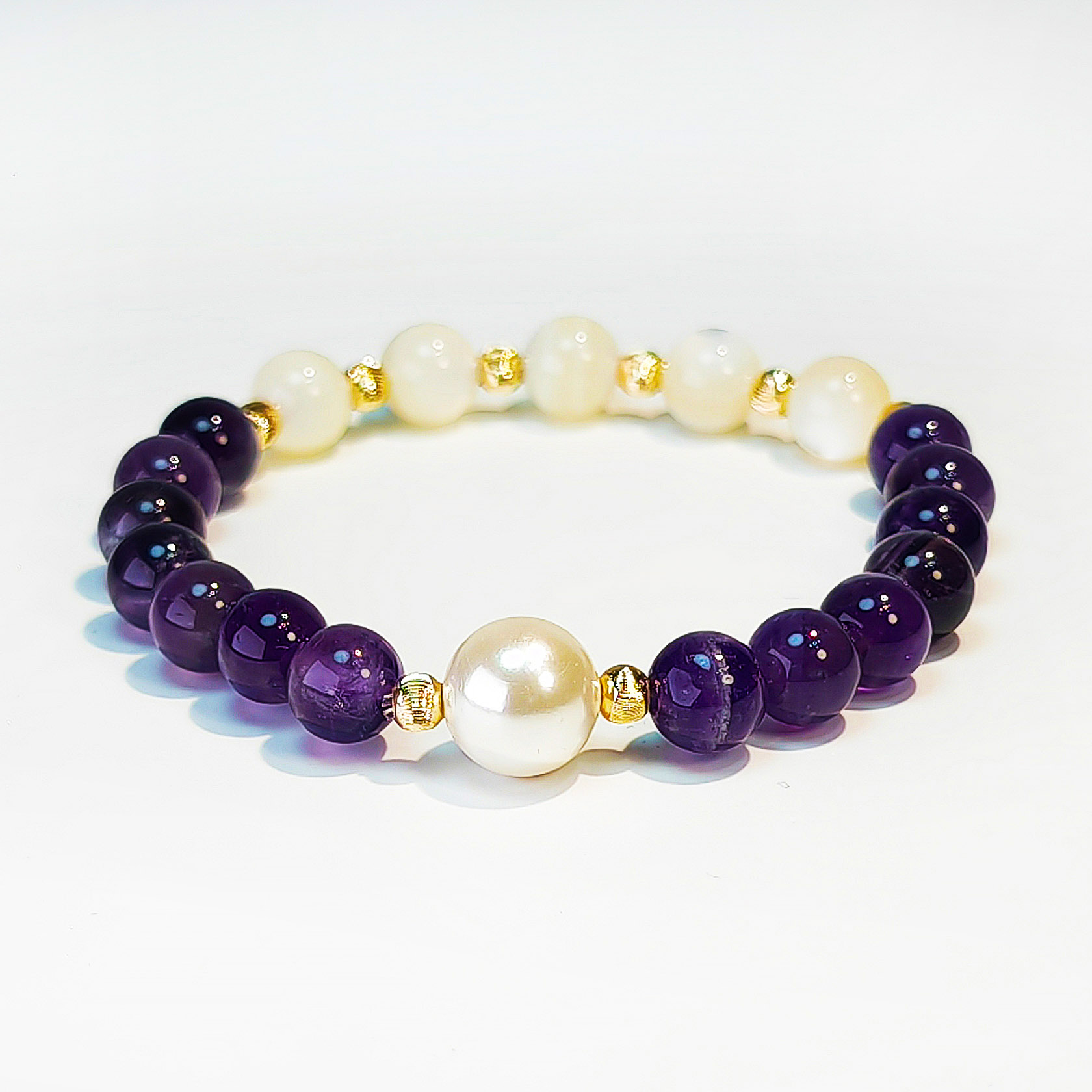 Soul Veil bracelet with Amethyst, Pearl, and Shell Beads