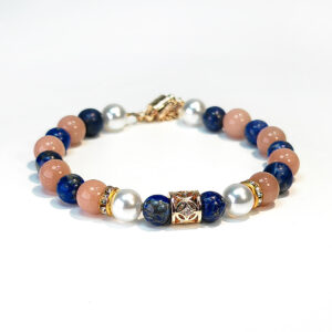 Radiant Mind bracelet featuring Sodalite, Sunstone, and Pearl for clarity, confidence, and elegance