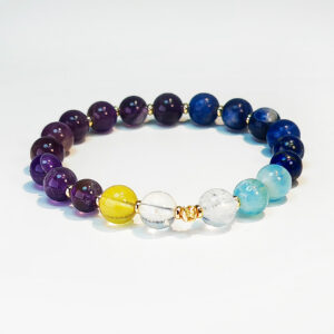 Fortune Align bracelet with Sodalite, Amethyst, Amazonite, Yellow Fluorite, and Clear Quartz for balance and good luck