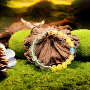 Bracelet with Green Fluorite, Blue Agate, and Yellow Agate for emotional balance and grounding