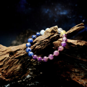 Fortune Align bracelet with Sodalite, Amethyst, Amazonite, Yellow Fluorite, and Clear Quartz for balance and good luck