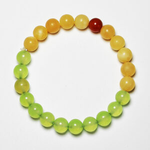 Celestia Bloom crystal bracelet with Grape Chalcedony, Red Agate, and Yellow Calcite for love, passion, and financial stability.