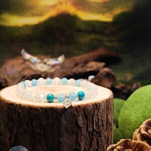 Turquoise, Blue Agate, and White Cat’s Eye bracelet designed for clear communication and magnetic self-expression