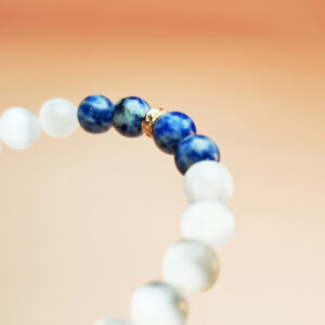 Crystal bracelet with yellow calcite, selenite, and dumortierite for attracting wealth