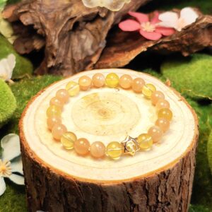 Bracelet with Yellow Fluorite and Orange Moonstone for wisdom and creative insight