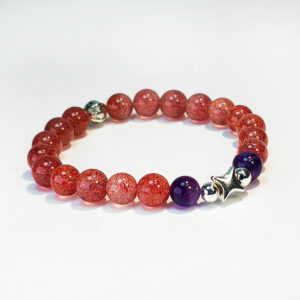 Handcrafted bracelet made with Strawberry Quartz and Amethyst representing the dreamy essence of the Fire Force.