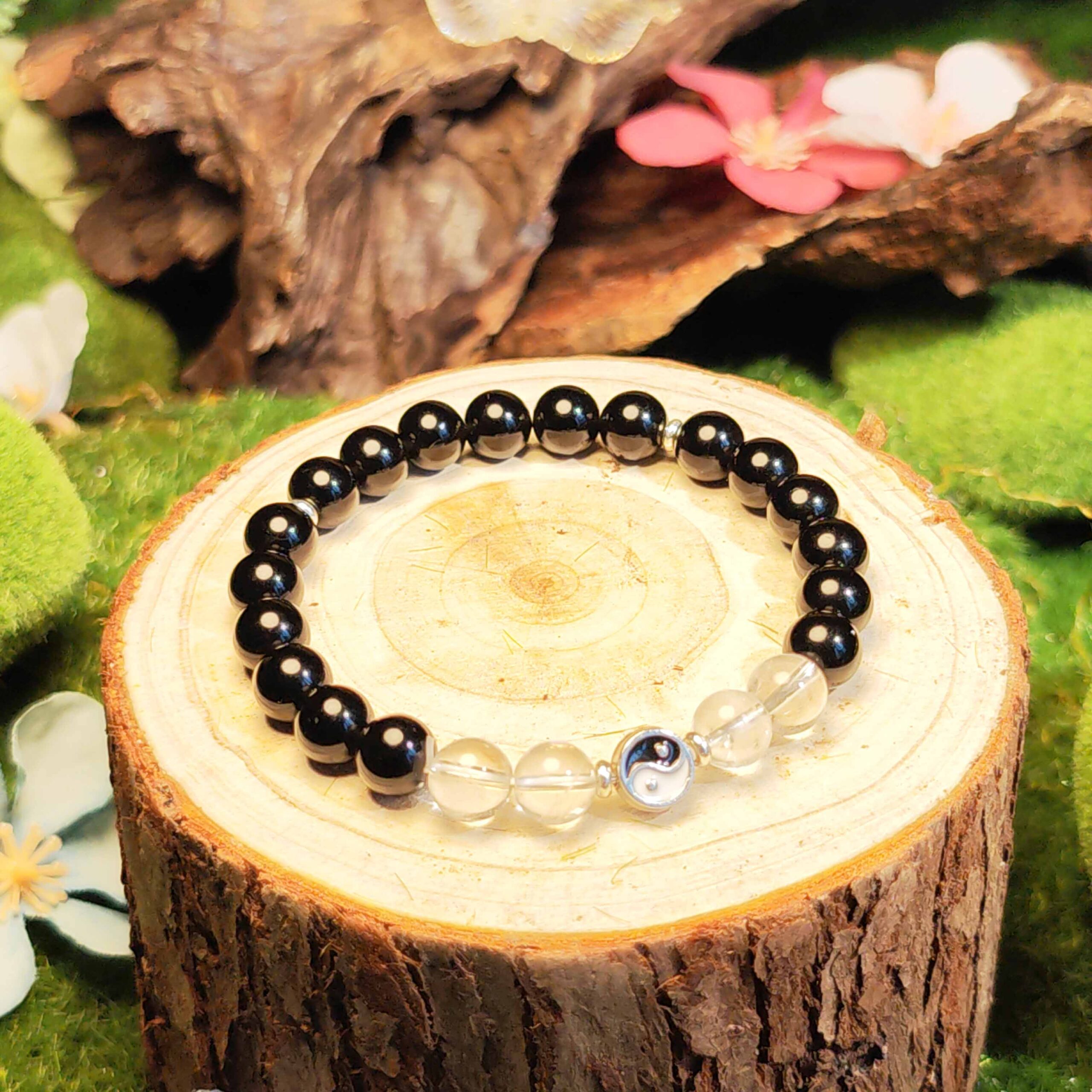 Obsidian and Clear Quartz bracelet designed for focus, protection, and career energy boost