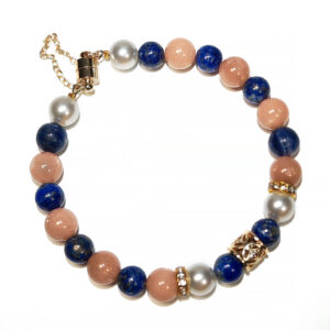 Radiant Mind bracelet featuring Sodalite, Sunstone, and Pearl for clarity, confidence, and elegance