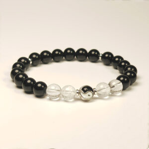 Obsidian and Clear Quartz bracelet with Tai Chi charm for career clarity and energy balance