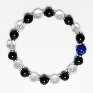 Clear Quartz, Obsidian, and Lapis Lazuli bracelet designed for protection, clarity, and visionary insight
