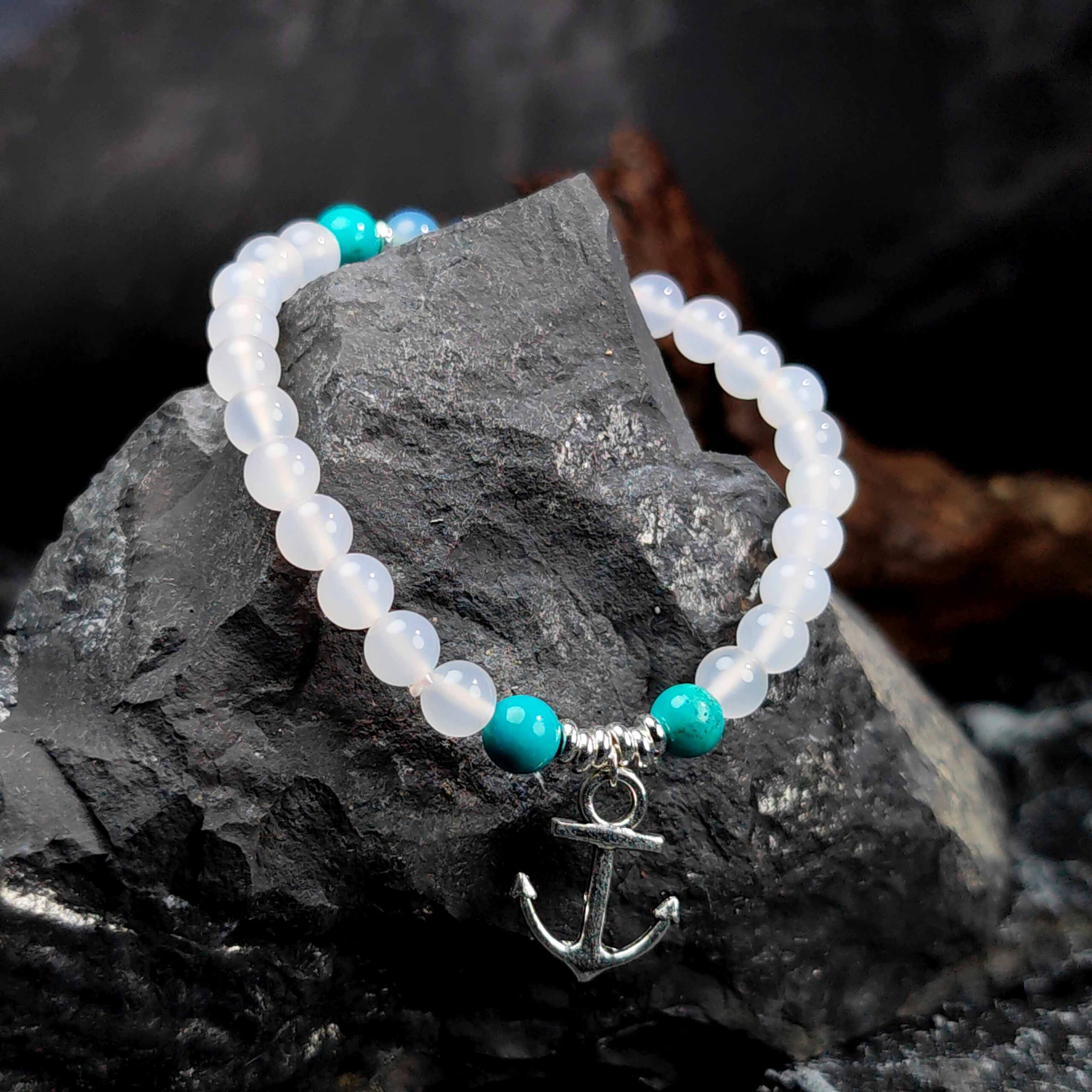 Turquoise, Blue Agate, and White Agate bracelet designed for clear communication, emotional balance, and mental clarity