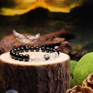 Obsidian and Clear Quartz bracelet designed for focus, protection, and career energy boost