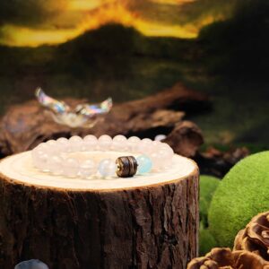 Rose Quartz, Blue Selenite, and wood disc bead bracelet for love, clarity, and renewal
