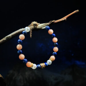 Radiant Mind bracelet featuring Sodalite, Sunstone, and Pearl for clarity, confidence, and elegance