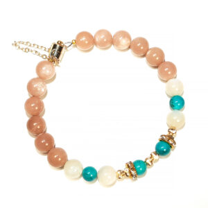 Solar Flow bracelet with Sunstone, Shell, and Turquoise for confidence and calm communication