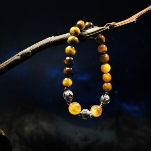 Golden Pulse bracelet with Yellow Tiger’s Eye, Yellow Fluorite, and metal accents for prosperity and grounded success
