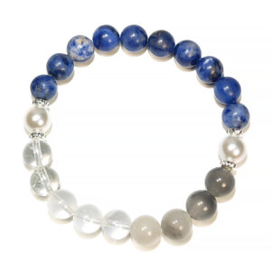 Water and Metal energy bracelet with Sodalite, White Phantom Quartz, Clear Quartz, and Pearl