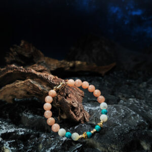 Solar Flow bracelet with Sunstone, Shell, and Turquoise for confidence and calm communication