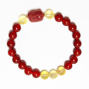 Pixiu wealth bracelet with Citrine, Red Agate, and Strawberry Quartz