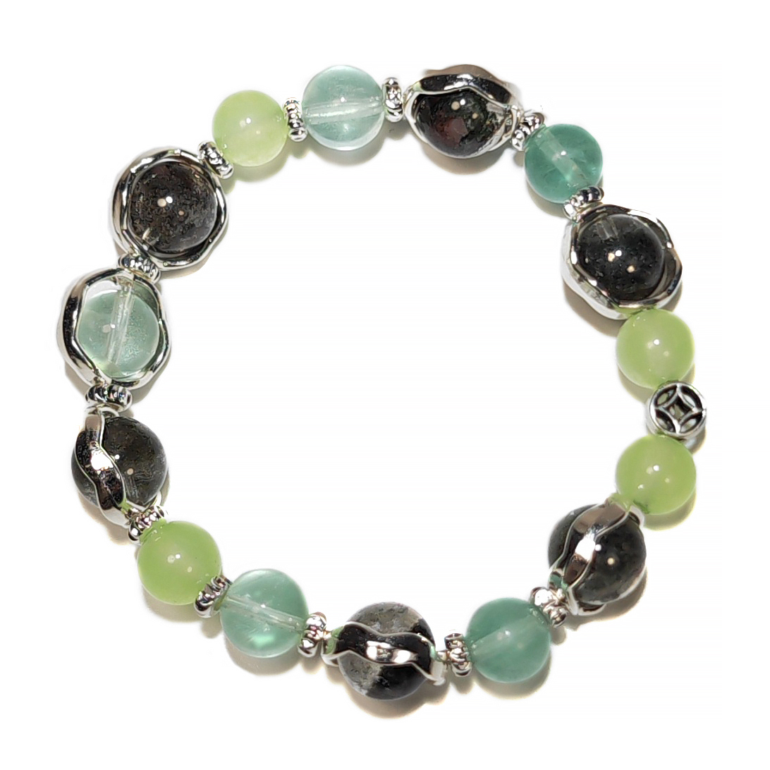 Growth Veil bracelet made with Green Phantom, Prehnite, and Grape Chalcedony for healing and growth