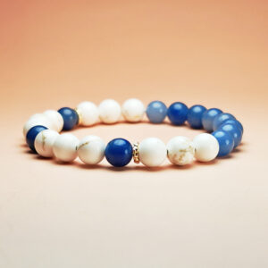Aurea Cascade crystal bracelet with White Magnesite and Blue Aventurine for luck and clarity.