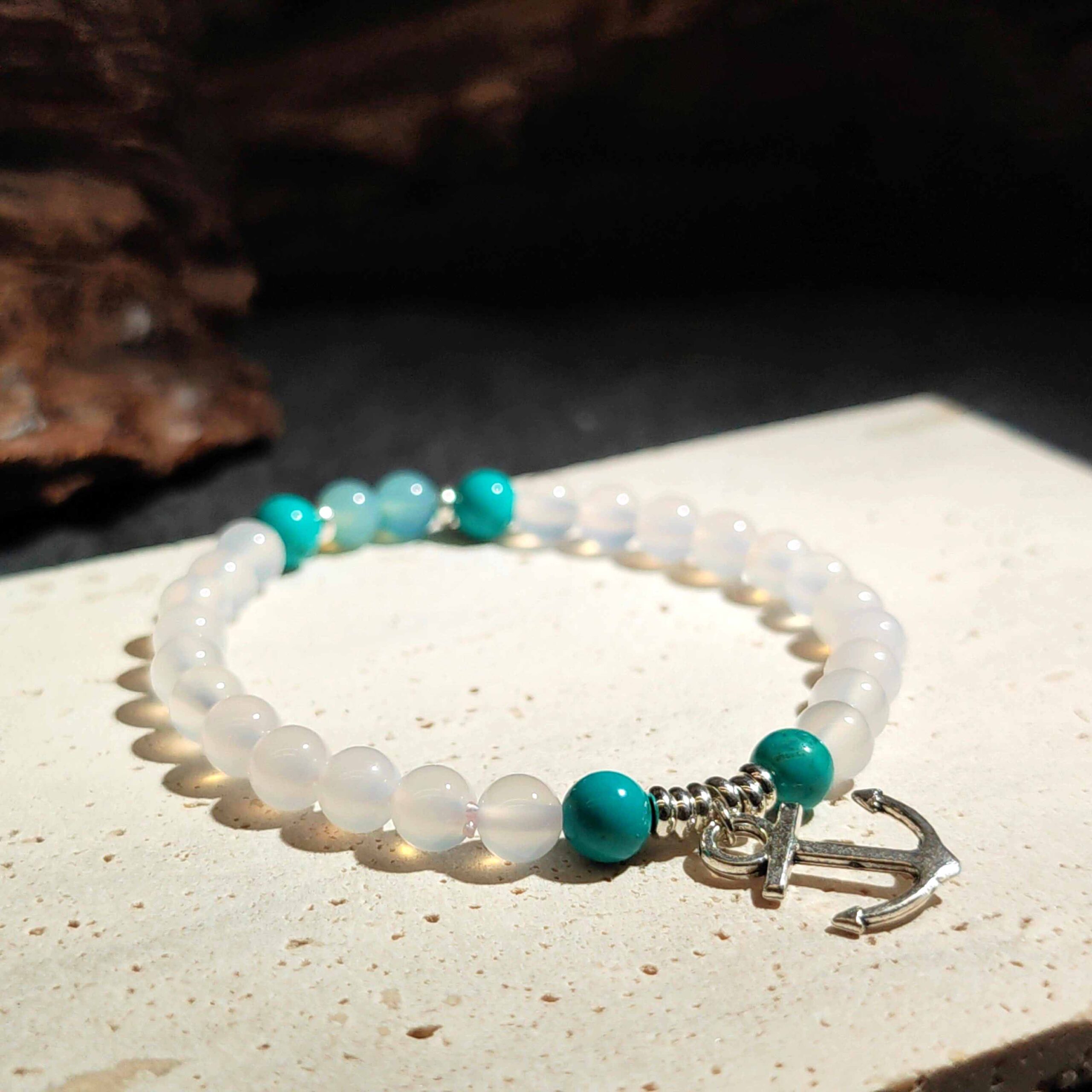 Turquoise, Blue Agate, and White Agate bracelet designed for clear communication, emotional balance, and mental clarity