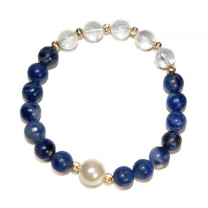 Mind Mirror bracelet with Sodalite, Clear Quartz, and Pearl for clarity and emotional balance