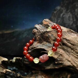 Pixiu wealth bracelet with Citrine, Red Agate, and Strawberry Quartz