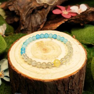 Still Bloom bracelet made with Prehnite, Yellow Agate, and Blue Agate for emotional balance and slow personal growth