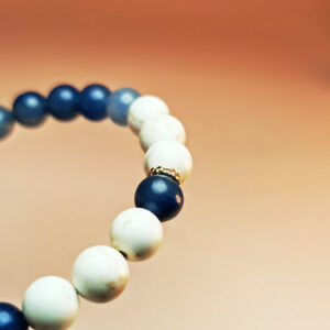 Aurea Cascade crystal bracelet with White Magnesite and Blue Aventurine for luck and clarity.