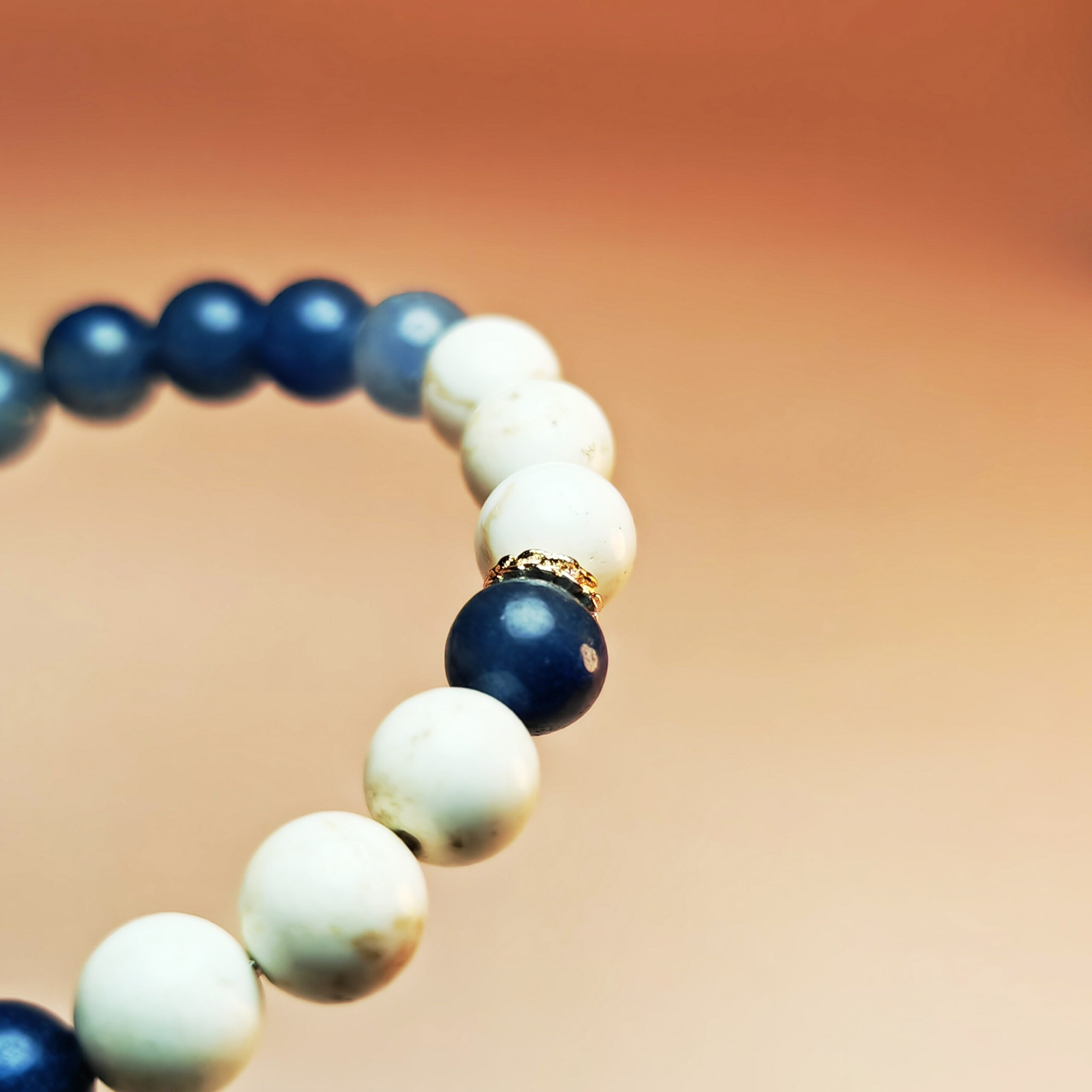 Aurea Cascade crystal bracelet with White Magnesite and Blue Aventurine for luck and clarity.