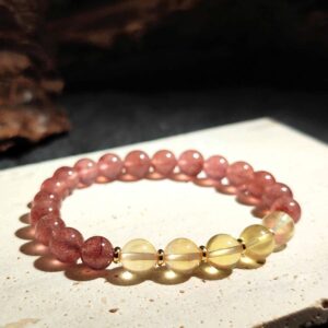 Heartroot crystal bracelet with Strawberry Quartz and Yellow Fluorite for emotional grounding, confidence, and heart-centered strength