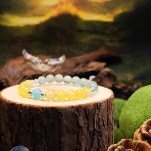 Bracelet with Green Fluorite, Blue Agate, and Yellow Agate for emotional balance and grounding