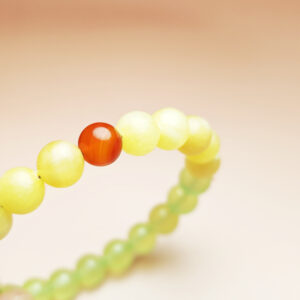 Celestia Bloom crystal bracelet with Grape Chalcedony, Red Agate, and Yellow Calcite for love, passion, and financial stability.