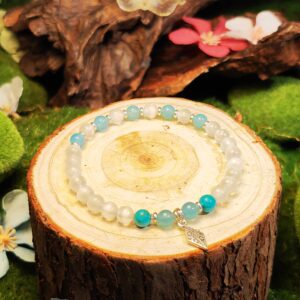 Turquoise, Blue Agate, and White Cat’s Eye bracelet designed for clear communication and magnetic self-expression