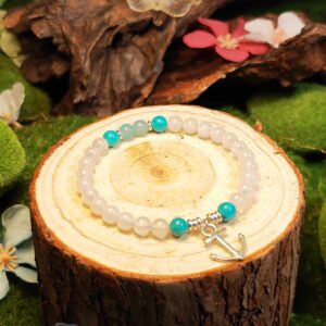 Turquoise, Blue Agate, and White Agate bracelet designed for clear communication, emotional balance, and mental clarity
