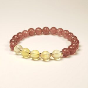 Heartroot crystal bracelet with Strawberry Quartz and Yellow Fluorite for emotional grounding, confidence, and heart-centered strength