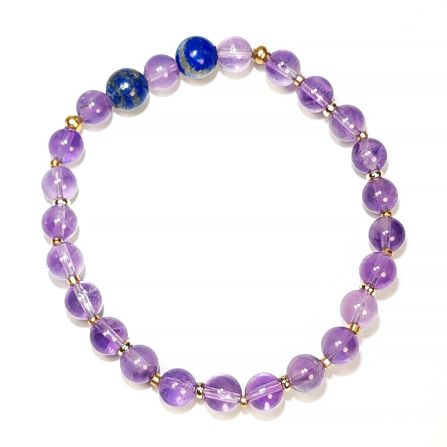 Amethyst and Lapis Lazuli bracelet representing Fire and Water Forces for clarity and wisdom.