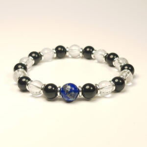 Clear Quartz, Obsidian, and Lapis Lazuli bracelet designed for protection, clarity, and visionary insight