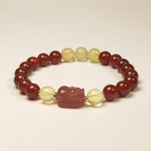 Pixiu wealth bracelet with Citrine, Red Agate, and Strawberry Quartz