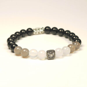 Iron Will bracelet featuring Obsidian, Grey Agate, and White Agate for career protection and mental clarity
