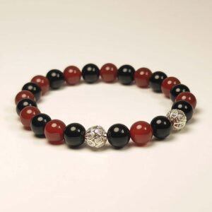 Union Core bracelet with Obsidian, Red Agate, and silver beads for balancing relationships and emotions