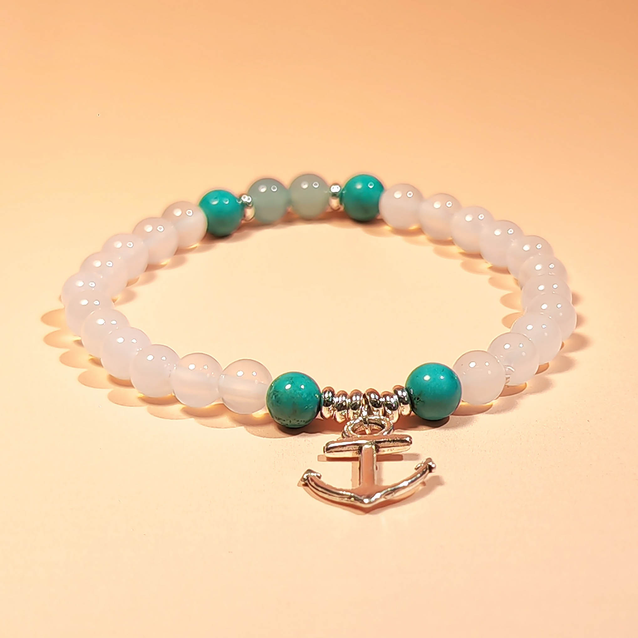 Turquoise, Blue Agate, and White Agate bracelet designed for clear communication, emotional balance, and mental clarity