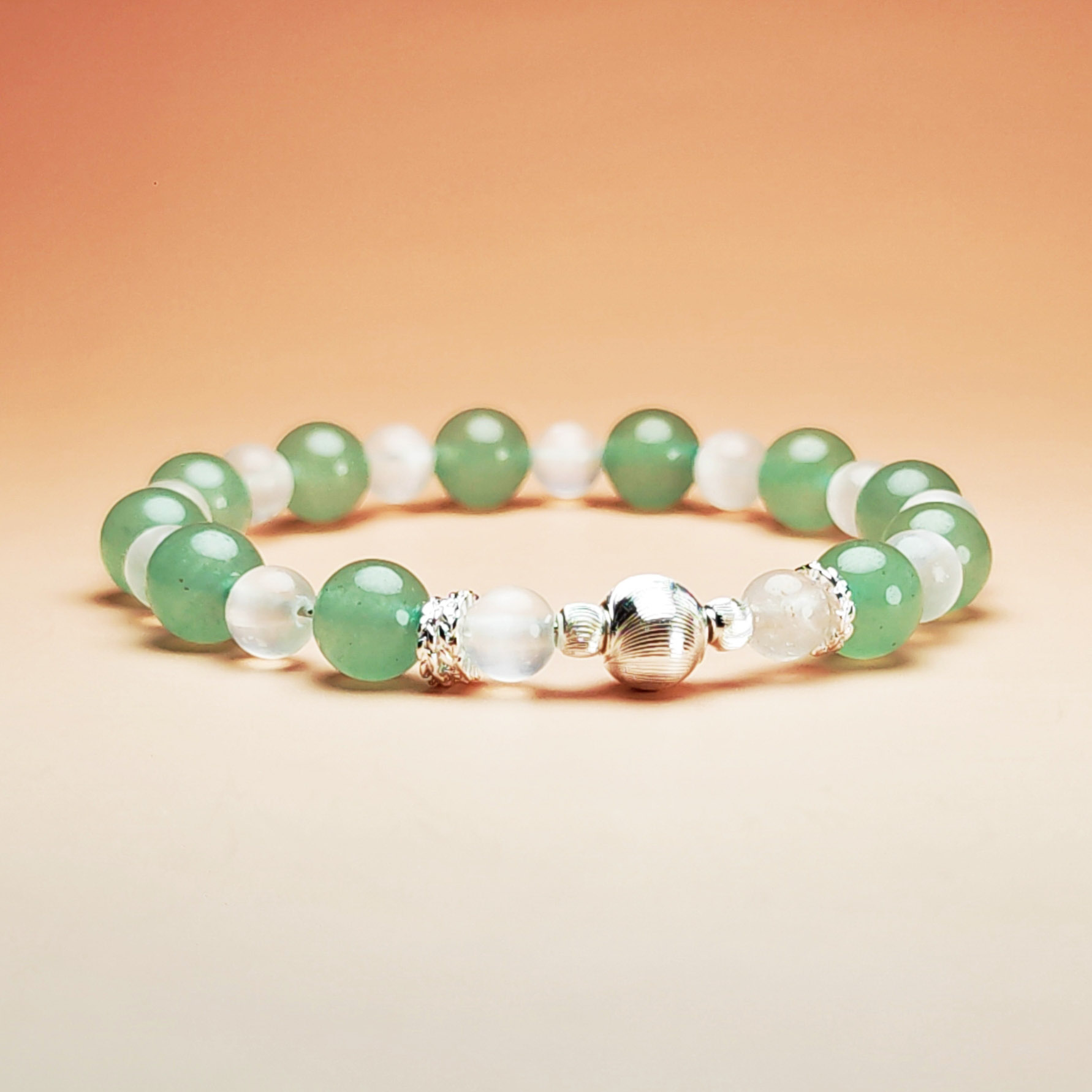 Verdantis Ward crystal bracelet with Green Aventurine and White Selenite for career stability and protection.