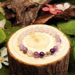Heart Whisper bracelet with Rose Quartz and Purple Fluorite for emotional healing and attracting love