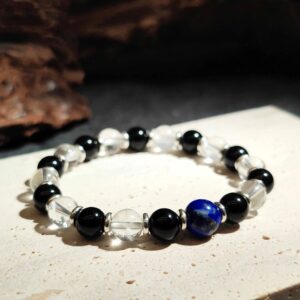 Clear Quartz, Obsidian, and Lapis Lazuli bracelet designed for protection, clarity, and visionary insight